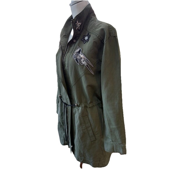 Cabi Utility Military Jacket Sequin Embellished Bird Star Patch Army Green Sz S - Picture 5 of 16